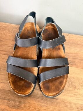 Naot Kayla Black Leather Cork Wedge Sandals Women’s EU 39/8